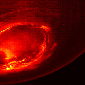 De infrarode aura rond de Zuidpool van Jupiter.