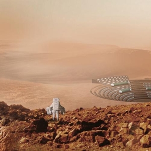 Martian Chronicle, een mogelijke woongebouw voor op Mars. Illustratie Dylan Collins / Fondation Jacques Rougerie.