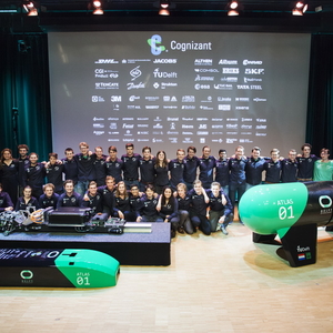 The Delft Hyperloop Team with the Atlas01 launcher and pod.